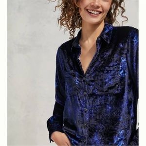 Anthropologie Pilcro Mara Velvet Blue Button down Shirt sz 14 Sapphire relax